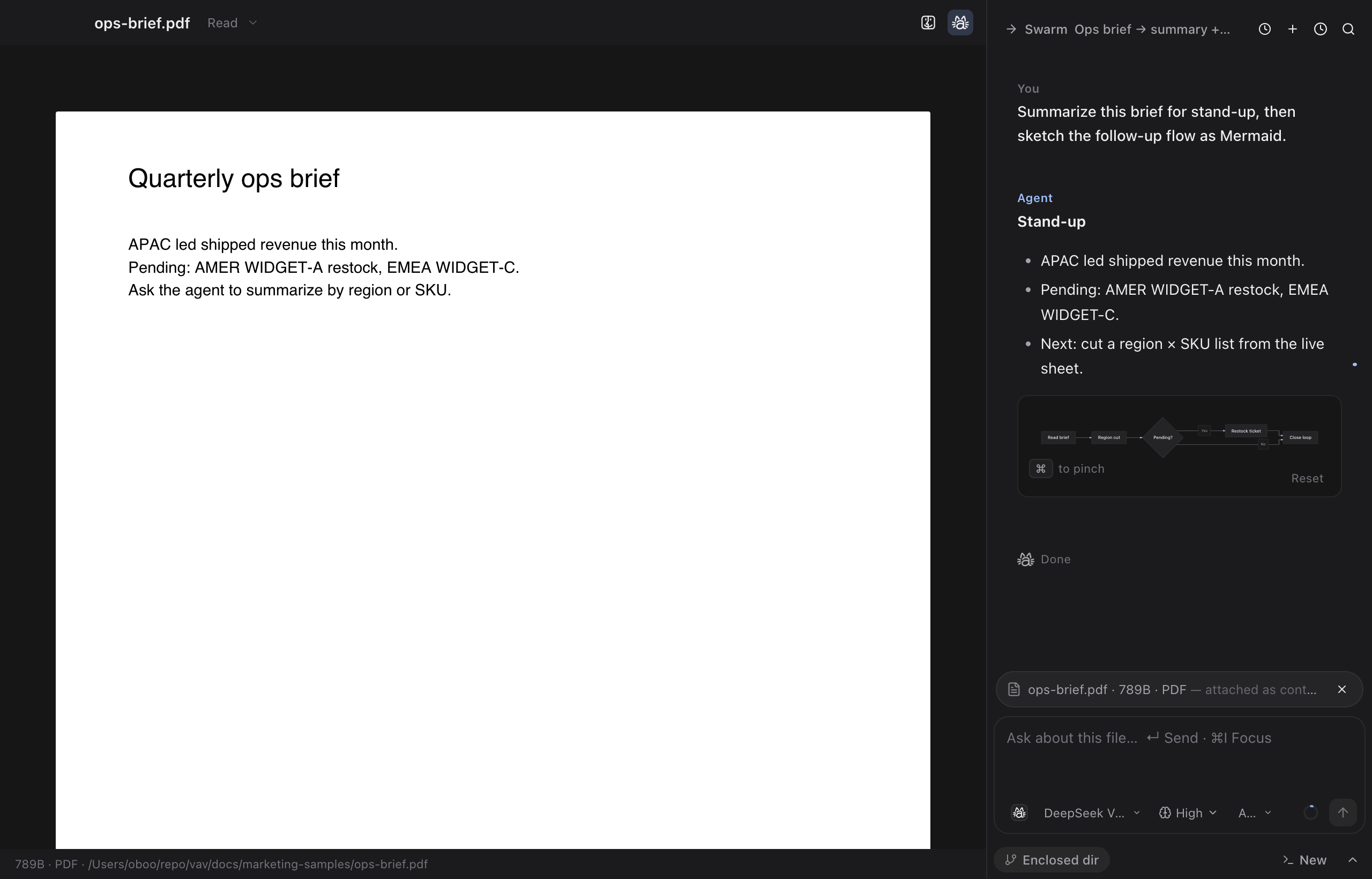 vav PDF window with summary and Mermaid