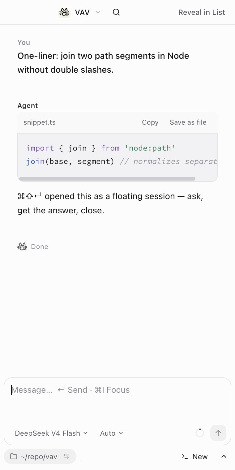 vav floating quick-ask session